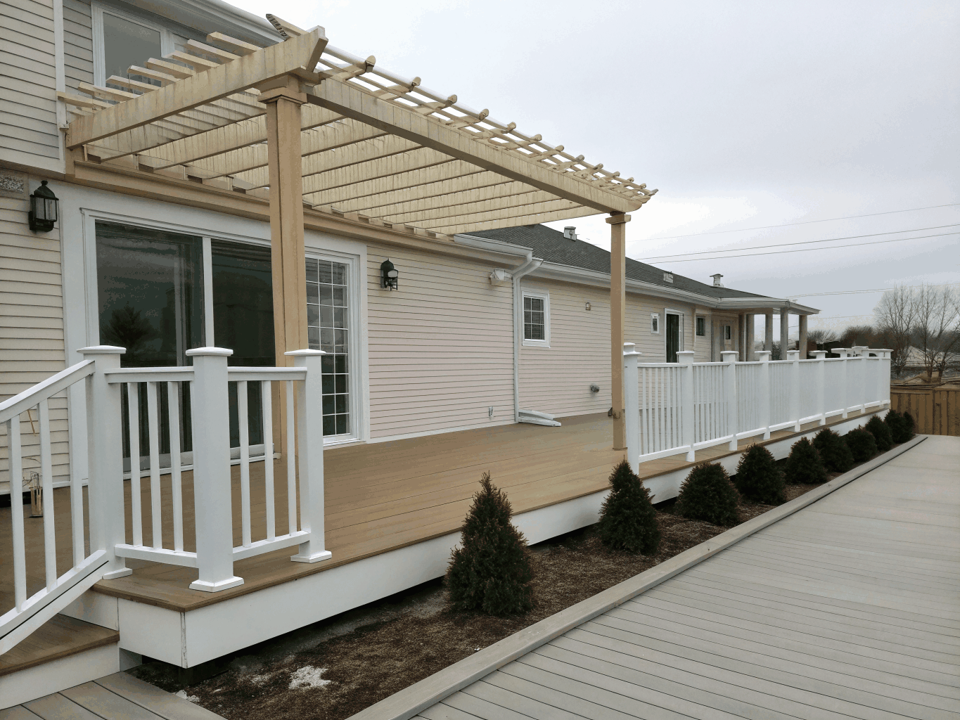 Elevated Merbau timber verandah with wide steps and timber balustrade